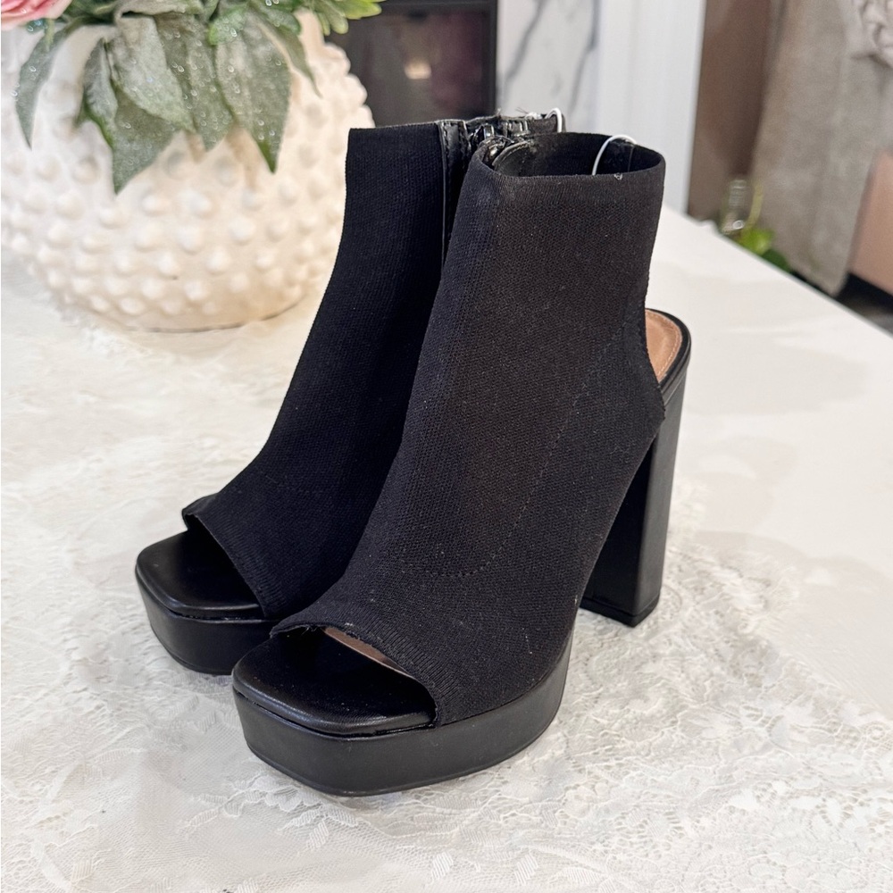 Black Peep-Toe Ankle Boots